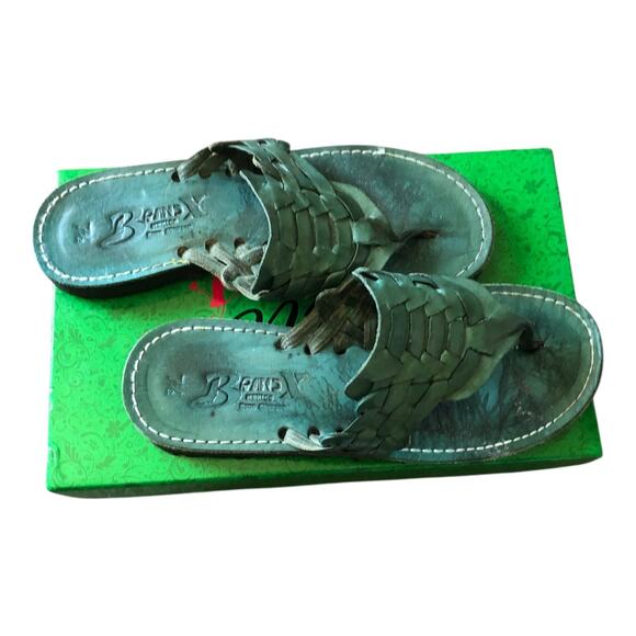 Brand X Mexico Ronn Simpson Green Leather Slip On Sandals Women's Size 7.5 - Picture 2 of 11